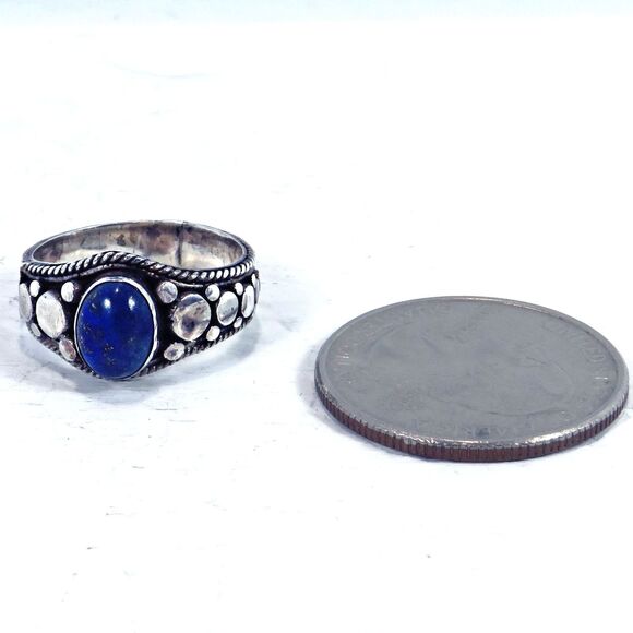 Sterling Silver Ring Women Sz 6 w/ Oval Blue Moonstone, Textured Band - Picture 6 of 9